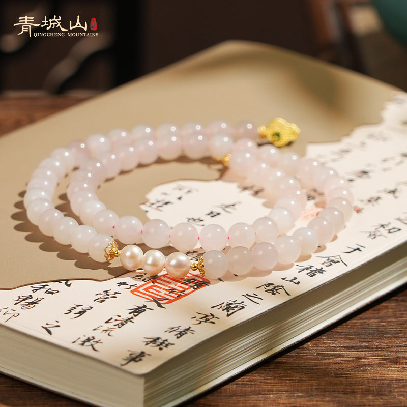 Authentic Qingcheng Mountain Natural Pearl Necklace | Lotus Pink Hetian Jade Gourd Clasp | Versatile Women's Jewelry - Ancient China