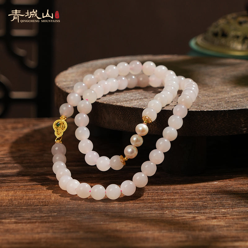 Authentic Qingcheng Mountain Natural Pearl Necklace | Lotus Pink Hetian Jade Gourd Clasp | Versatile Women's Jewelry - Ancient China